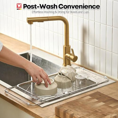 WAGENSTEIGER Extendable Dish Rack with Feet, Vegetable Colander Basket, Stainless Steel Dish or Silverware Drying Rack, Ultimate Kitchen Organizer Over the Sink (12.99 x 9.65 x 2.76 Inches) - size: 12.99 x 9.65 x 2.76 Inches