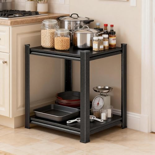 2 Tier Kitchen Storage Shelf, Kitchen Organizers Space Saving All Steel Freestanding Rack, Heavy Duty Metal Shelving Unit, Adjustable Open Shelf for Pantry Organizers and Storage 15.7"W×9.8"D×22"H - size: 2 Tier 15.7"W × 9.8"D × 22"H