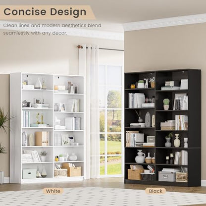 White Bookcase with 24 Open Shelves, 6 Tier Large Bookshelves, 70.8 Inch Tall Bookshelf and Bookcases for Living Room, Bedroom, Home Office Library - color: White, size: Wide 47.2 Inch-2pc