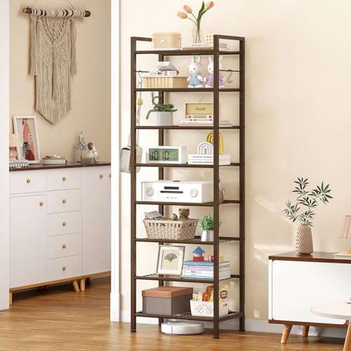 usikey 8 Tiers Narrow Shoe Rack 16-24 Pairs, Sturdy Metal Tall Shoe Rack with 4 Hooks, Slim Shoe Storage Organizer with Metal Shelf, Space Saving Vertical Shoe Shelf for Closet Entryway, Bronze - color: 8 Tier ( 17.9 X 11 X 55.5 Inches)-bronze