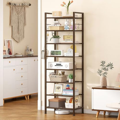 usikey 8 Tiers Narrow Shoe Rack 16-24 Pairs, Sturdy Metal Tall Shoe Rack with 4 Hooks, Slim Shoe Storage Organizer with Metal Shelf, Space Saving Vertical Shoe Shelf for Closet Entryway, Bronze - color: 8 Tier ( 17.9 X 11 X 55.5 Inches)-bronze