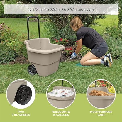 Suncast 2-Pack Multipurpose Rolling Lawn and Garden Utility Cart, 15 Gallon, Taupe - Outdoor Storage Carts with Wheels - Gardening Accessories, Tools, and Equipment - size: 2 Pack