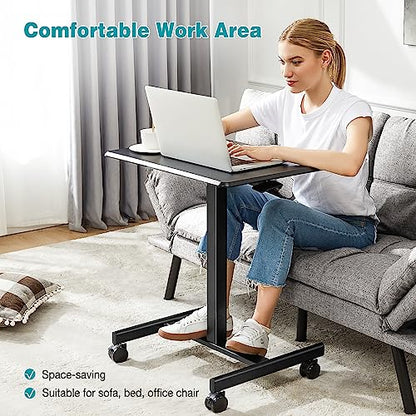 DUMOS Small Standing Desk with Wheels, Laptop Desk, 19 Inch | Portable Rolling Design, Adjustable Height Workstation, Home Office Mobile Station, Black - color: Black