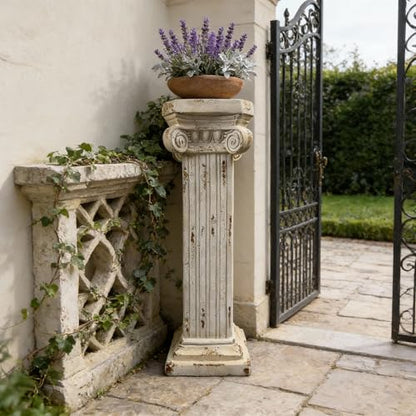 38.18" Tall Roman Column Pedestal Plant Stand with Base, Greek Style Pillar Sculpture Display Stand, Magnesium Oxide Large Decorative Pedestal for Indoor Outdoor Garden Patio Wedding Party Decor