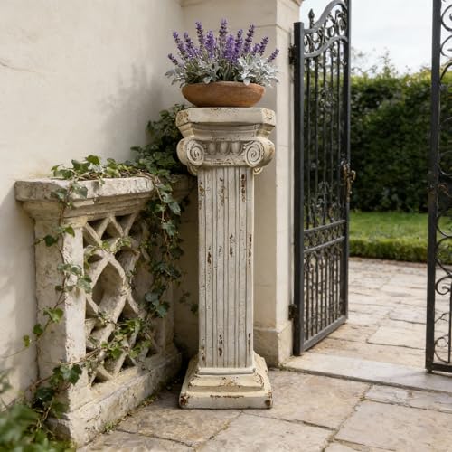 38.18" Tall Roman Column Pedestal Plant Stand with Base, Greek Style Pillar Sculpture Display Stand, Magnesium Oxide Large Decorative Pedestal for Indoor Outdoor Garden Patio Wedding Party Decor