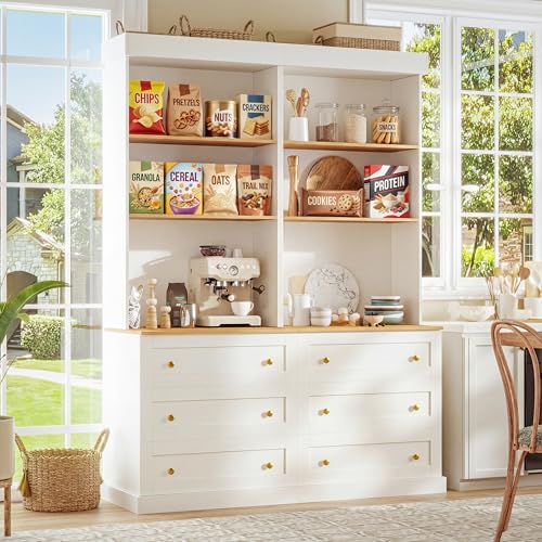 ivaniti 71" Tall Farmhouse Kitchen Pantry, Large Storage Cabinet with Drawers, Freestanding Coffee Bar Hutch with Microwave Stand, Adjustable Shelves for Kitchen, Living Room, White 2 Pcs - color: White, size: 2B