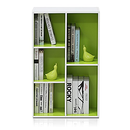 Furinno LUDER Book Shelf, 5-Cube Bookshelf, Reversible Bookcase, 9.4 x 19.5 x 31.5, Easy Assembly, for Living Room, Bedroom, Home Office, White/Green - color: White/Green, size: 5-Cube