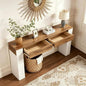 63-Inch Rustic Slim Console Table with Storage, Narrow Entryway Sofa Table with 2 Drawers, Modern Hallway Accent Table Behind Couch for Living Room, Brown Top and White Legs