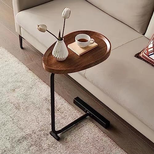 C-Shaped Side & End Table for Small Spaces and Living Room, Modern Nightstand Suit for Sofa Couch and Bed, Brown Oval top with Black Metal Frame 2PCS, 17.72" D x 11.8" W x 23.62" H - color: Brown