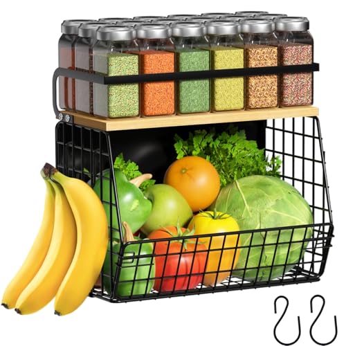 Ofiray-home Magnetic Shelf for Fridge with Wood Lid, Fruit Potato and Onion Storage Bins, Pantry Organizers & Storage, Large Container Magnetic Spice Rack for Refrigerator, Kitchen Counter (Black, 1) - color: Black, size: 1-Small