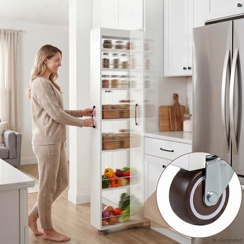 7-Tier Slim Mobile Shelving Cart with Wheels, Rolling Pantry with 7 Racks, Narrow Pull-Out Utility Cart, Space Saving Storage Organizer Carts for Kitchen Living Room Bathroom Narrow Spaces, White - size: White & 7.87"D x 17.72"W x 70.87"H