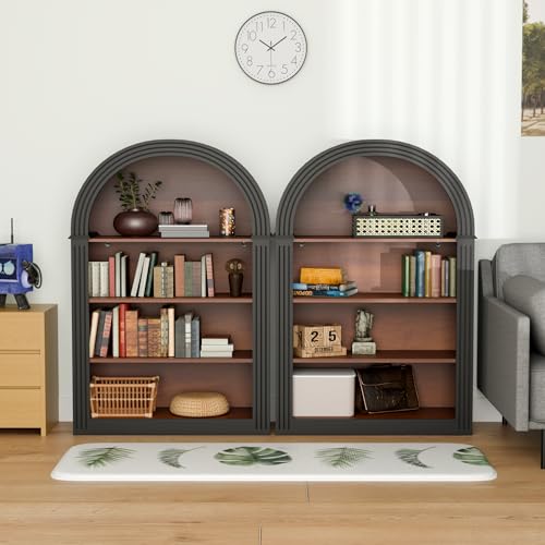 KEIKI Small Arched Bookcase Set of 2, Modern 4-Tier Wood Bookshelf, Low Floor Standing Display Shelf for Books and Decor, Black - color: Black and Black