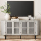 WAMPAT 64.4" Fluted TV Stand, Wood Entertainment Center for TVs Up to 70 inches, Curved Edge Media Console Table with Doors and Shelves for Living Room, Bedroom, White Washed - color: White Washed