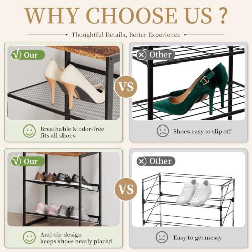 5 Tier Metal Shoe Rack, Sturdy Steel Frame with Rust-Proof Coating, MDF Top, Adjustable Flat Inclined Mesh Shelves, Anti-Tip Scratch-Resistant Feet, Sleek Show Rack for Entryway, Hallway, Garage - size: 5 Tier (16.5″x11.8″x36″)