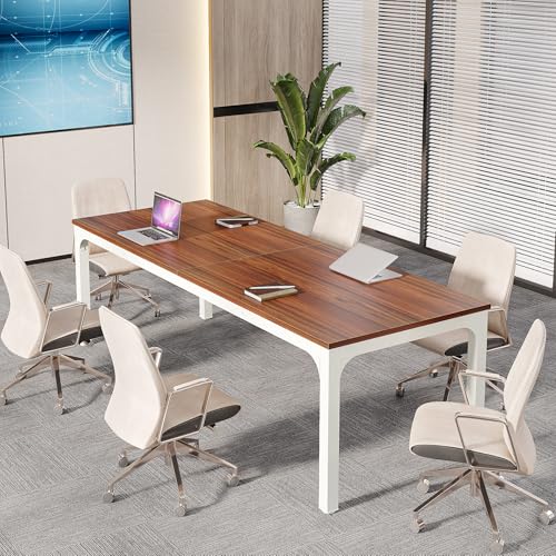 Tribesigns 6.5 FT Conference Room Table, 78.74" W x 27.56" D Large Office Conference Table, Modern Seminar Meeting Table Desk for Boardroom, Meeting Room (1, Brown and White) - color: Brown and White