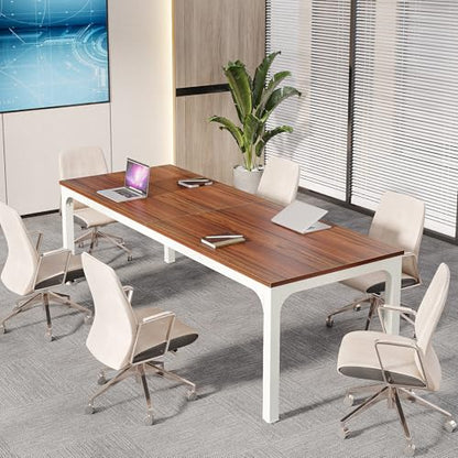 Tribesigns 6.5 FT Conference Room Table, 78.74" W x 27.56" D Large Office Conference Table, Modern Seminar Meeting Table Desk for Boardroom, Meeting Room (1, Brown and White) - color: Brown and White