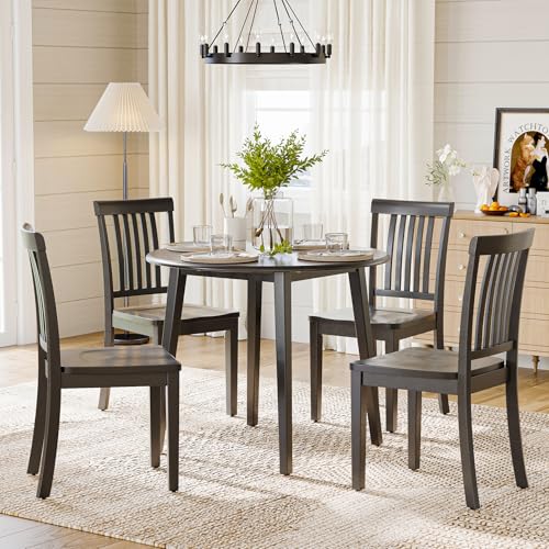 COLAMY Wooden Dining Chairs Set of 6, Solid Rubberwood Kitchen & Dining Room Chairs,Windsor Style Seating, Rustic Dining Table Chairs, Non-Slip Foot Pads, Farmhouse & Traditional Seating,Dark Brown - color: Darkbrown, size: Set of 6