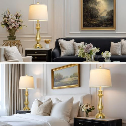 Touch Lamps for Night Stands Set of 2-29.5" Tall Bedside Lamp with USB C+A, 3 Way Dimmable Bedroom Lamps, Gold Metal Table Lamps for Living Room - color: Gold