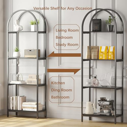 Bookshelf Arched Bookcase, 4 Tier Open Shelves with Metal Frame, Tall Freestanding Display Shelf for Home Office, Living Room,Easy Asssemble, Black - color: Black, size: 4 Tier Arched