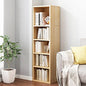 IOTXY Small Narrow Corner Bookcase - 47 Inches Tall Gap Freestanding Storage Cabinet, 5 Lattices Open Shelves Tower Rack, Cubes Bookshelf in Oak | Modern Minimalist Style, MDF Material, Adjustable Movable Shelves, 4 Latticed Tower Rack with a Door, Space-