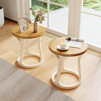 Kinfant Accent Side Table - Vintage Wood End Table Sofa Table with Bottom Shelf for Living Room, Bedroom, Office (2-Pack-White and Brown) - style: 2-pack-White and Brown