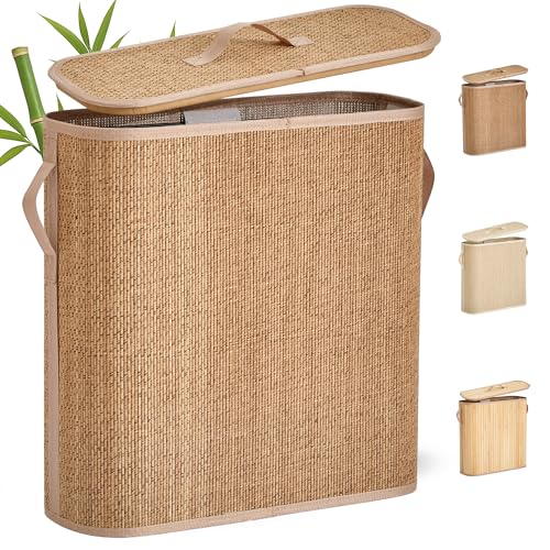 Bamboo Toilet Paper Storage Basket with Lid & Handle - 32L Large Capacity Handwoven Bathroom Organizer for 16 Rolls - Sturdy Stand Holder for Toilet Paper Organization, Carbon Brown - color: Carbon Brown, size: Medium