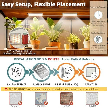 Dual Head Under Shelf Grow Light, Stick On LED Shelf Plant Light with Timer | Dual Head Under Cabinet Grow Light, Full Spectrum 3500K High PPFD LED for Plant Stands, Shelves & Multi-Plant Coverage - size: 2 Head 1 Pack Plus