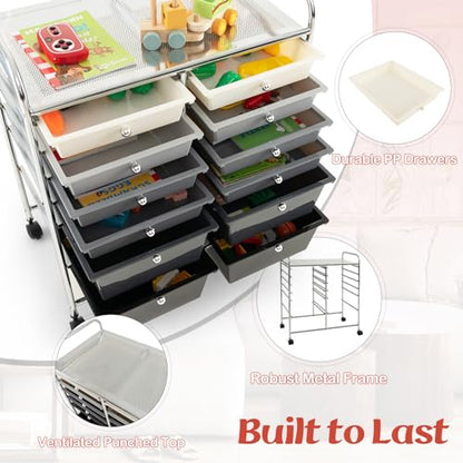 Moccha 12-Drawer Rolling Storage Cart - Utility Cart on Wheels with Lockable Casters for Craft Art Supply Paper Salon, Mobile Drawer Carts for Classroom Teacher School Office (Gradient Grey) - color: Gradient Grey, style: 12 Drawers