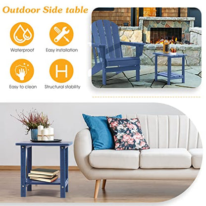 Apolimi Adirondack Outdoor Side Table, 2-Tier Sturdy Patio End Table Weather Resistant, 16.5" Solid Side Table for Patio, Pool, Porch - color: Dark Blue