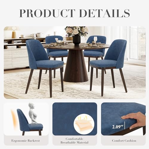 COLAMY Upholstered Dining Chairs Set of 2, Modern Kitchen Chairs with Back, Leather Side Dining Room Chairs with Wood Legs for Kitchen Dining Room Restaurant,Blue - color: Blue, size: Set of 2