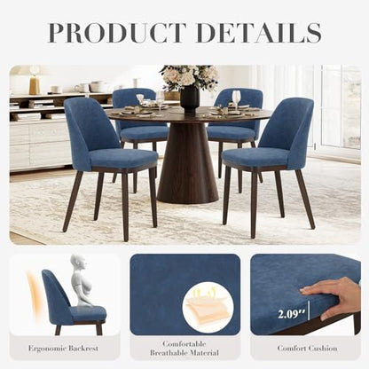 COLAMY Upholstered Dining Chairs Set of 2, Modern Kitchen Chairs with Back, Leather Side Dining Room Chairs with Wood Legs for Kitchen Dining Room Restaurant,Blue - color: Blue, size: Set of 2