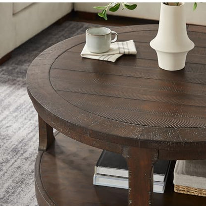 40'' Round Wood Coffee Table Circle Coffee Table with 4 Wheel for Living Room, Modern Retro Farmhouse Style, Easy Assembly, Dark Brown(ø40'' x 17.52'') - color: S1-ø40'' -Dark Brown