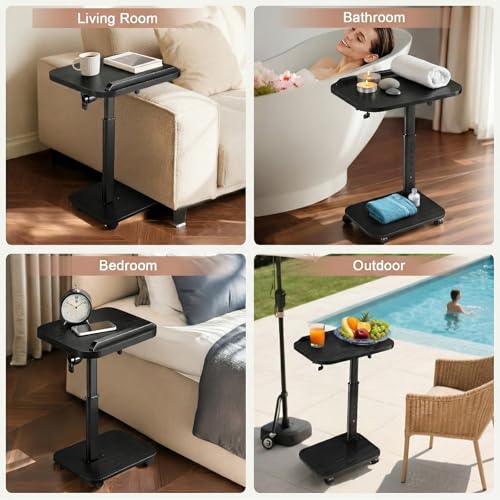 C Table End Table Adjustable Height, Rolling TV Tray Table for Small Spaces 180° Flip-Over Panel & 360° Swivel Casters,C Shaped Side Tables for Couch for Living Room/Bedroom/Bed/Sofa/Chair/Snack-Black - color: Black
