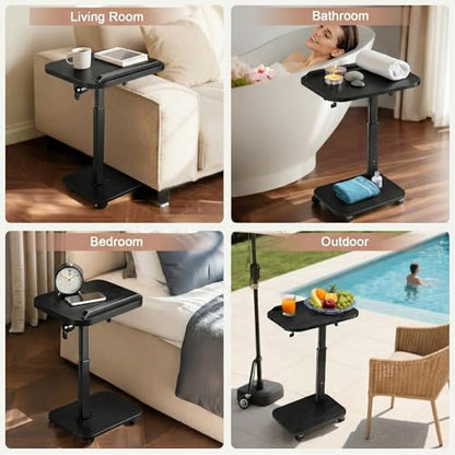 C Table End Table Adjustable Height, Rolling TV Tray Table for Small Spaces 180° Flip-Over Panel & 360° Swivel Casters,C Shaped Side Tables for Couch for Living Room/Bedroom/Bed/Sofa/Chair/Snack-Black - color: Black