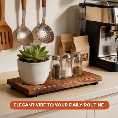 Teak Wood Decorative Small Tray, Bathroom Wood Riser for Decor, Kitchen Counter Wooden Pedestal Stand, Tray for Vanity, Sink & Soap (1, Teak Wood, 12.6" x 4.9" x 1") - size: 12.6" x 4.9" x 1"
