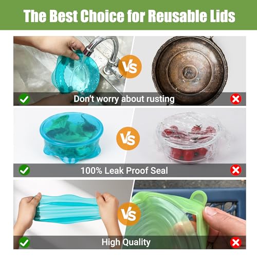 Silicone Stretch Lids for Food Storage in Fridge, Reusable Elastic Bowl Covers for Cup, Cans, Jars, Round & Rectangle Container, Food Grade Silicone Microwave Food Cover, Heat-Resistant, Blue, 6PCS - color: 6 Pcs Blue