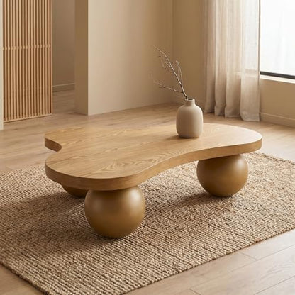 46" Cloud Coffee Table with 3 Ball Legs, Modern Irregular Center Table for Living Room, Low Cute Small MDF Tea Table for Bedroom, Space Apartment, Brown - color: Cloud -46"brown