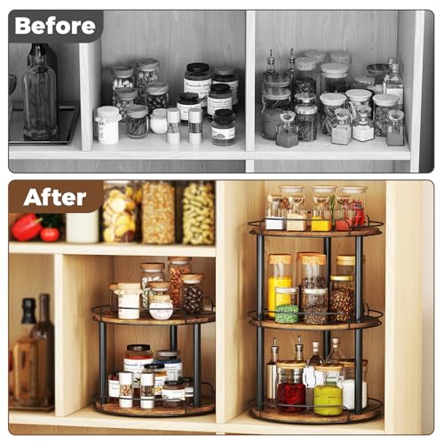 LAMU 12'' Wood Lazy Susan Turntable Organizer for Cabinet, 2 Tier Lazy Susan Spice Rack Organizer for Kitchen, Table Top, Countertop, Pantry, Bathroom - size: 12 inches 2 Tier