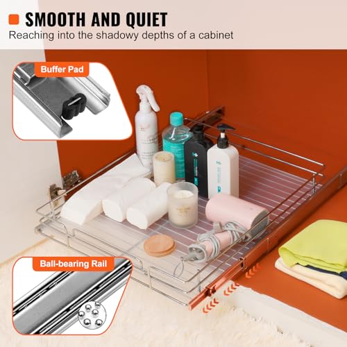 VEVOR 18.5"Wx21"Dx3.5"H Pull Out Cabinet Organizer, Heavy Duty Slide Out Pantry Shelves, Chrome-Plated Steel Roll Out Drawer, Drawer Storage for Home Under Sink, 20"Wx22"Dx7"H Install Size for Cabinet - size: 18.5"Wx21"D