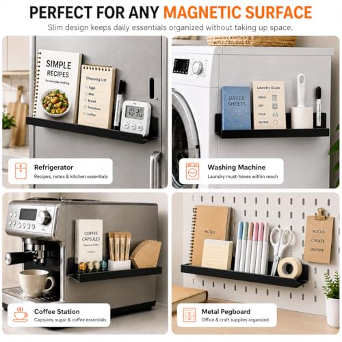 2 Pack Magnetic Book Shelf for Whiteboard, 17 Inch Heavy Duty Metal Magnetic Shelves, Holds 12 lbs, Magnetic Book Display for Classroom Furniture, Office - Black - color: Black