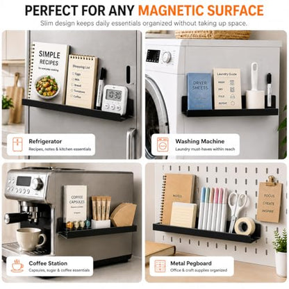 2 Pack Magnetic Book Shelf for Whiteboard, 17 Inch Heavy Duty Metal Magnetic Shelves, Holds 12 lbs, Magnetic Book Display for Classroom Furniture, Office - Black - color: Black