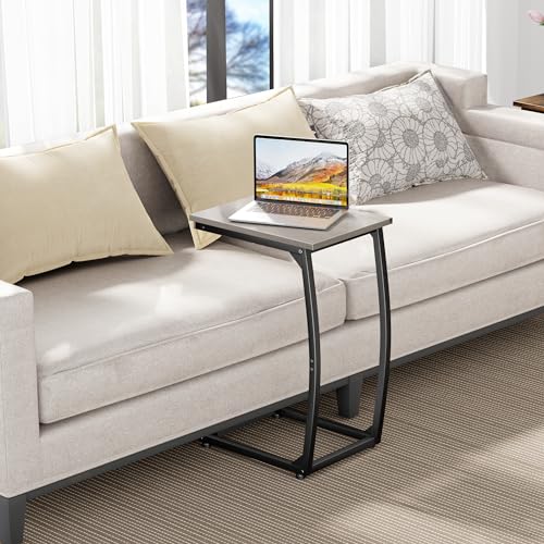 LAKEMID C Shaped End Table Set of 2,Side Table for Couch,Sofa End Table with Metal Frame,Couch Tables that Slide Under,TV Tray Table for Living Room Bedroom（Lvory） - color: Grey