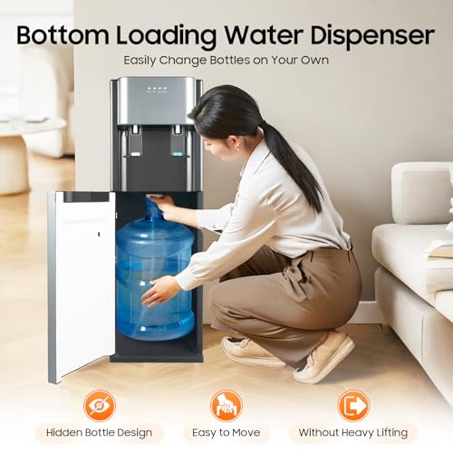 F880 Floor Standing Beverage Tower, Lower Cabinet Loading Hot and Cold Water Station, 450W Heating w/Cup-Push Spout for Kitchen, Lounge & Front Desk (Dark Gray) - color: Dark Gray
