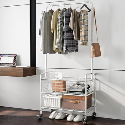SUOERNUO Laundry Cart with Hanging Rack Rolling Laundry Hamper Sorter with Wheels Shelf,Grey - color: Grey