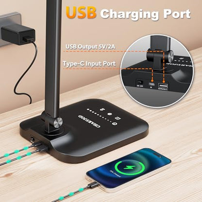CHARYJOD LED Desk Lamp for Office Home, Height Adjustable Architect Desk Light with USB Adapter, Stepless Dimming Desk Lamp Light for Reading, Study, Workbench - color: Black