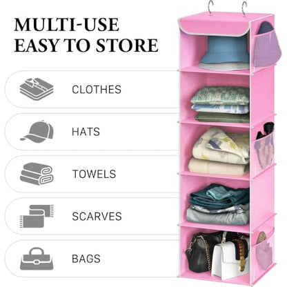 Simple Houseware 5 Shelf Hanging Closet Organizer, Pink - color: Pink, size: 5 Shelf