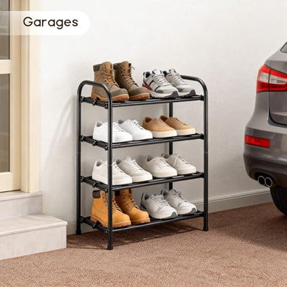 4-Tier Expandable Shoe Rack, Adjustable Shoe Shelf Storage Organizer Durable Metal Free Standing Shoe Rack for Entryway Closet Doorway (Black) - size: 4 Tier