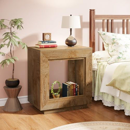 Tribesigns Rustic Wood End Table, 2 Tiered Square Side Table with Storage Shelf, Industrial Sofa Side Table for Living Room, Entrance (1, Wood) - color: Wood
