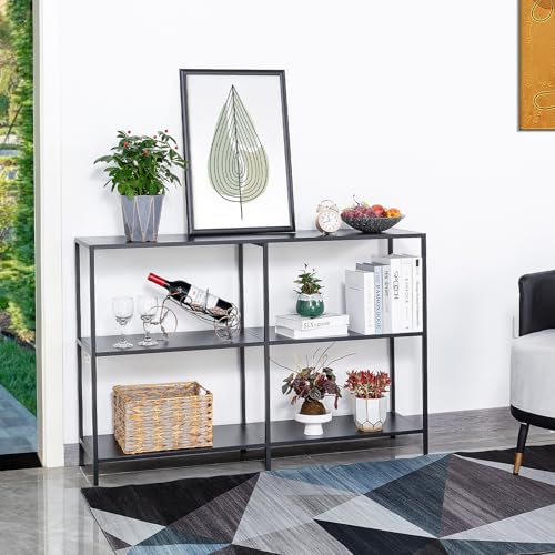 HDANI 47.2 Inch Metal Console Table with 3 Tier Strage Shelves,Narrow Entryway Table,Modern Sofa Tables for Entryway, Living Room,Bedroom,Black - color: Black, size: 47.24×11.81×31.5in