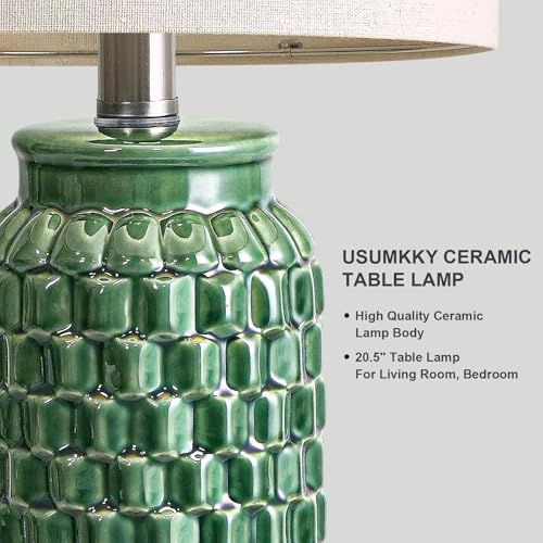 USumkky 20.5" Ceramic Table Lamps Set of 2 - Modern Farmhouse & Boho Style, Bedside Nightstand Lamps for Bedroom, Living Room End Table Lamps, Small Desk Lamp(Green) - color: 20.5" Green-2 Pack